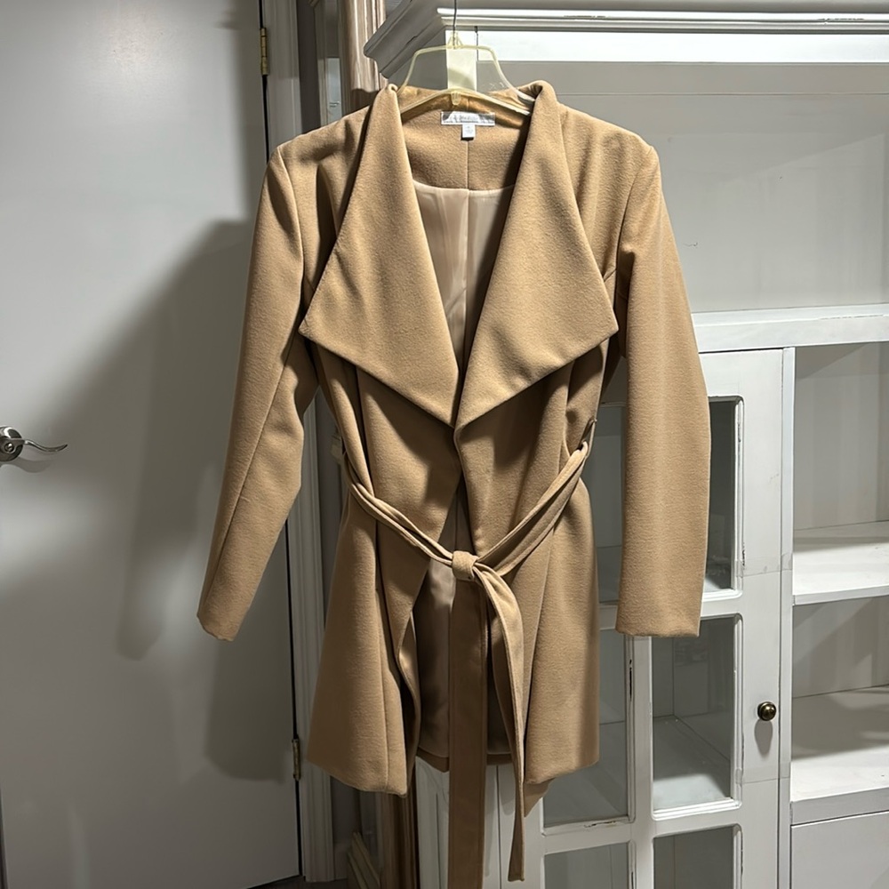 New York & Company Tie Front Cream Coat in XL